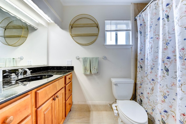 5638 Long Creek Ln, Houston, TX 77088 - full bathroom featuring toilet, tile patterned floors, vanity, and crown molding