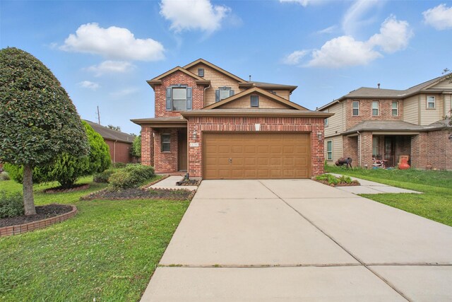 11707 Newel Elm St, Houston, TX 77038 - view of front facade featuring brick siding, a garage, and a front yard
