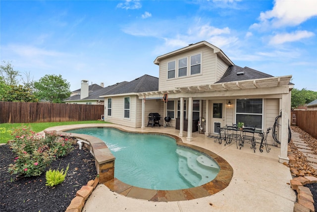 20918 Field Manor Ln, Katy, TX 77450 - view of pool featuring grilling area, a fenced backyard, a pergola, and a patio area