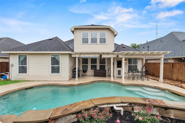 20918 Field Manor Ln, Katy, TX 77450 - view of swimming pool featuring a pergola, a fenced backyard, a patio area, and grilling area