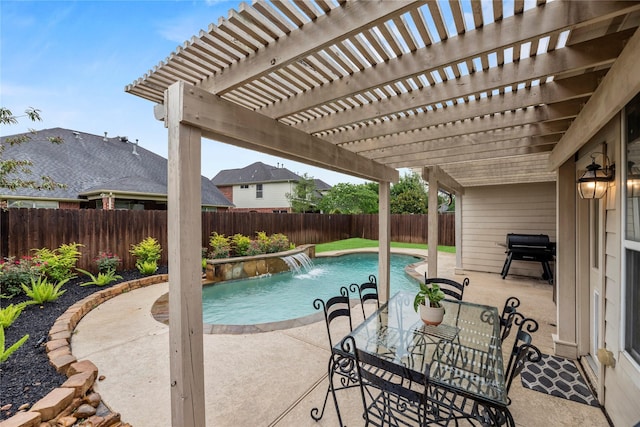 20918 Field Manor Ln, Katy, TX 77450 - view of swimming pool with a fenced backyard, a patio area, and a pergola