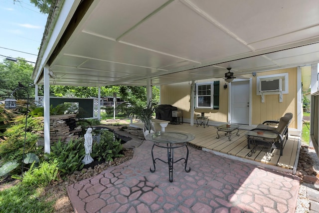 639 Manor St, Houston, TX 77015 - view of patio with a deck, a wall mounted AC, and a ceiling fan