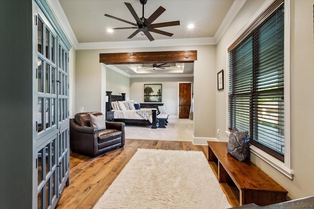 535 Creekside Dr, Salado, TX 76571 - bedroom featuring wood finished floors, ornamental molding, recessed lighting, and baseboards