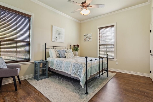 535 Creekside Dr, Salado, TX 76571 - bedroom featuring wood finished floors, ornamental molding, baseboards, and a ceiling fan