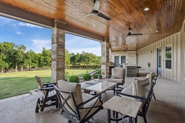 535 Creekside Dr, Salado, TX 76571 - view of patio / terrace featuring ceiling fan, outdoor dining area, and view of wooded area