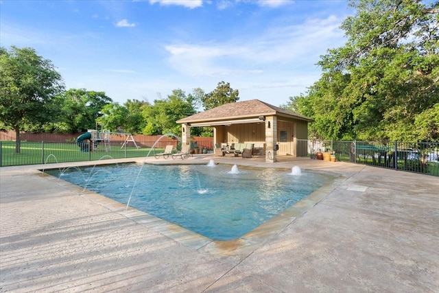 535 Creekside Dr, Salado, TX 76571 - view of pool featuring a patio area and an outdoor living space
