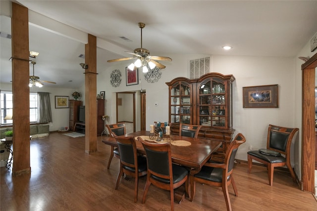 4746 County Road 502d, Sweeny, TX 77480 - dining space featuring a ceiling fan, wood finished floors, and baseboards