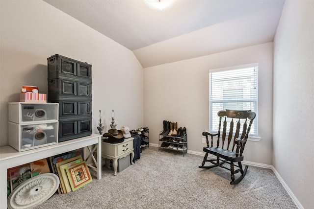 5307 Cascade Ct, Alvin, TX 77511 - sitting room featuring light colored carpet, healthy amount of natural light, lofted ceiling, and baseboards