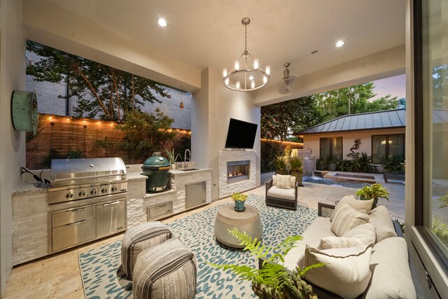 507 Terrace Dr, Houston, TX 77007 - view of patio / terrace featuring an outdoor living space with a fireplace and a sink