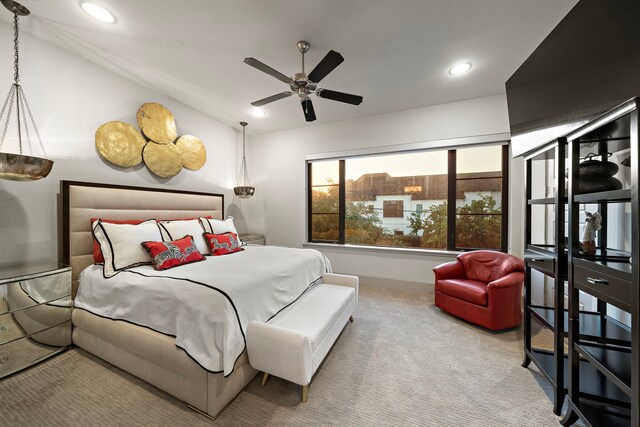 507 Terrace Dr, Houston, TX 77007 - bedroom with recessed lighting, carpet flooring, lofted ceiling, and ceiling fan