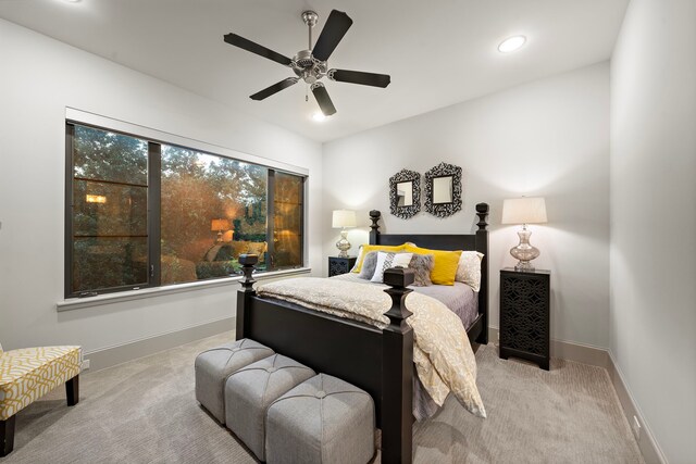 507 Terrace Dr, Houston, TX 77007 - carpeted bedroom with baseboards, ceiling fan, and recessed lighting