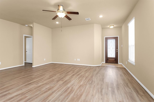24734 Colonial Maple Dr, Katy, TX 77493 - entryway with ceiling fan, wood finished floors, baseboards, and recessed lighting