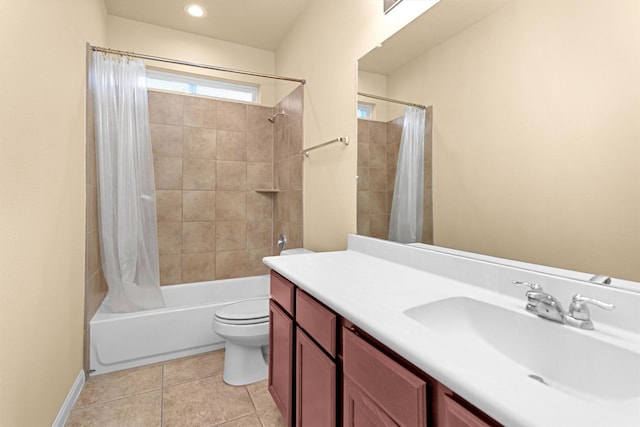 24734 Colonial Maple Dr, Katy, TX 77493 - full bath featuring vanity, shower / bath combo with shower curtain, toilet, tile patterned floors, and recessed lighting