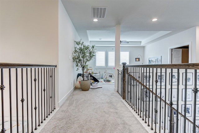 705 Serenity View Ln, Katy, TX 77493 - hall featuring carpet floors, an upstairs landing, and recessed lighting
