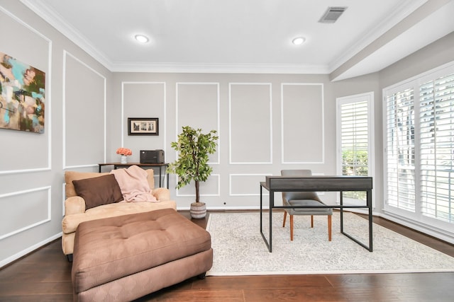 9510 Willowbridge Park Blvd, Houston, TX 77064 - office area featuring a decorative wall, ornamental molding, wood finished floors, and recessed lighting