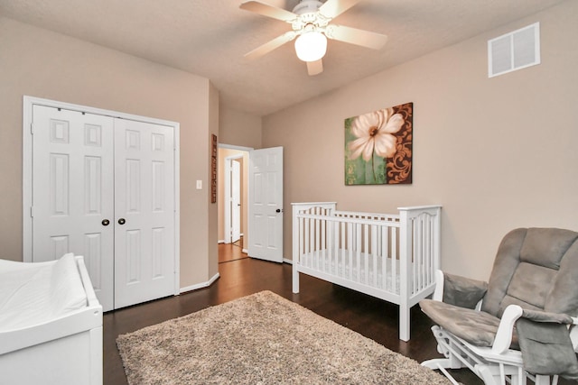 9510 Willowbridge Park Blvd, Houston, TX 77064 - bedroom featuring a closet, dark wood-style flooring, and ceiling fan