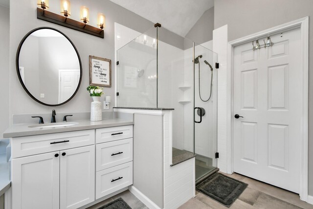 9510 Willowbridge Park Blvd, Houston, TX 77064 - full bath featuring a stall shower, vanity, and lofted ceiling