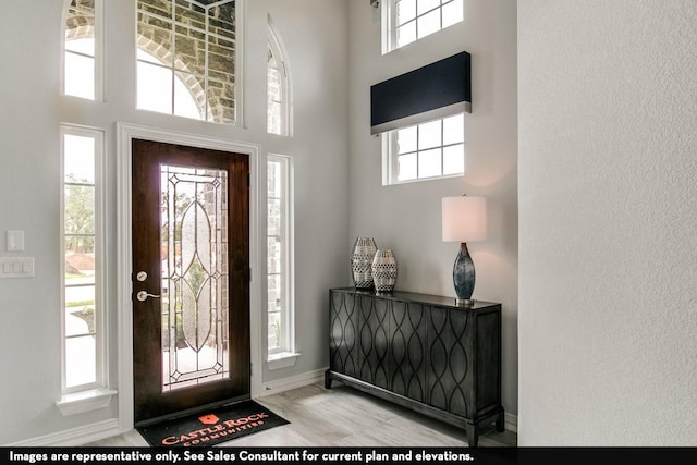 804 Wormwood Dr, League City, TX 77573 - entryway with a high ceiling, baseboards, marble look tiles, and plenty of natural light
