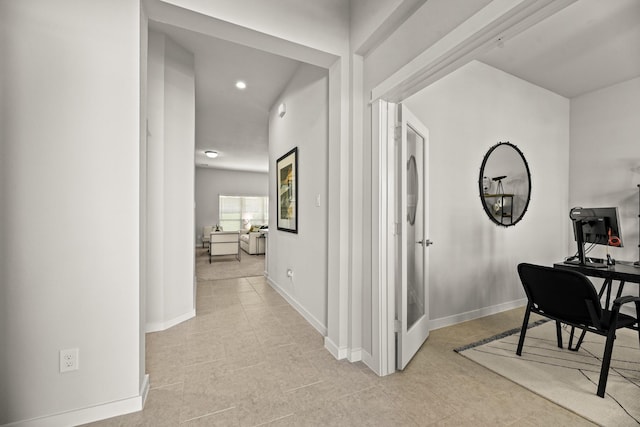 104 Dina Ln, Montgomery, TX 77356 - home office featuring light tile patterned flooring, recessed lighting, and baseboards