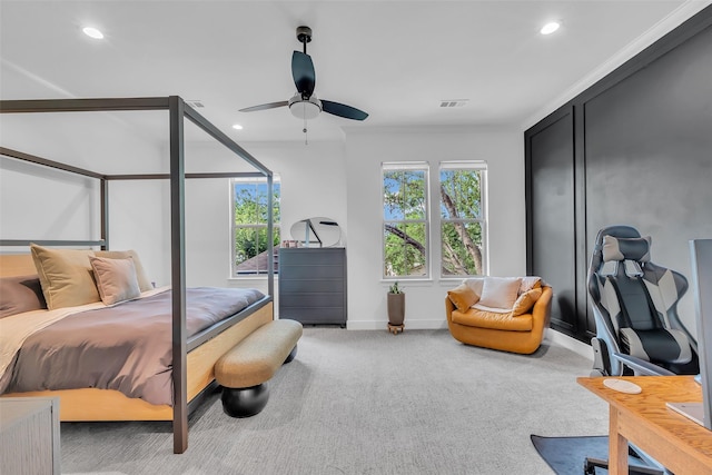 831 E 26th St, Houston, TX 77009 - bedroom featuring carpet flooring, recessed lighting, baseboards, and ceiling fan