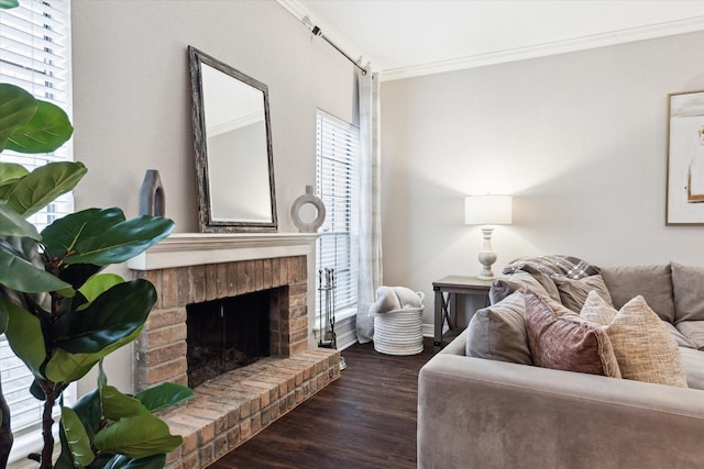 738 Augusta Dr Unit 312, Houston, TX 77057 - living area with crown molding, wood finished floors, a fireplace, plenty of natural light, and baseboards