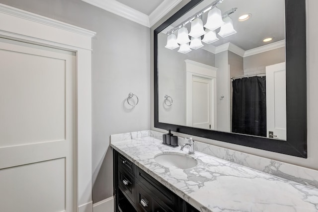 1811 Harvard St, Houston, TX 77008 - bathroom featuring vanity, crown molding, and recessed lighting
