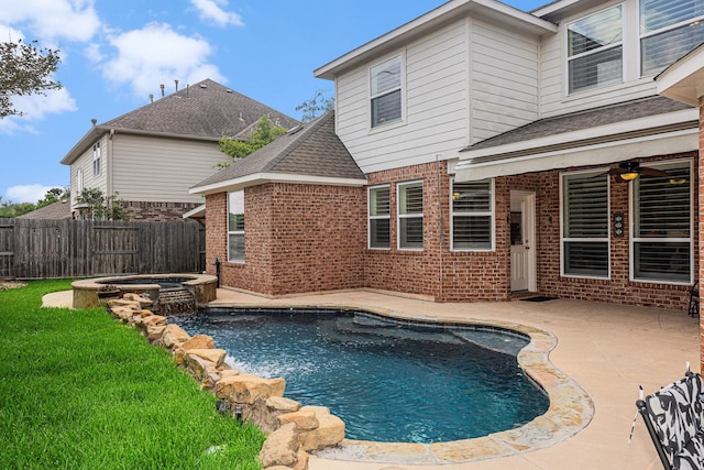 12631 Midland Creek Dr, Tomball, TX 77377 - view of swimming pool featuring a patio, a pool with connected hot tub, and a ceiling fan