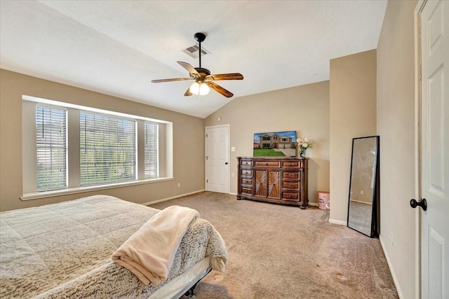 4235 Park Ridge Dr, Pasadena, TX 77504 - bedroom featuring carpet flooring, vaulted ceiling, and a ceiling fan
