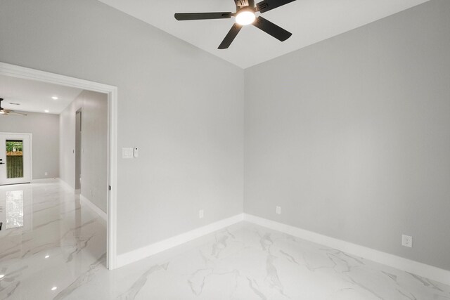 3518 Misty Moss, Montgomery, TX 77356 - empty room featuring a ceiling fan, light marble finish flooring, baseboards, and recessed lighting
