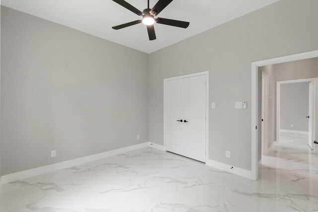 3518 Misty Moss, Montgomery, TX 77356 - unfurnished bedroom featuring light marble finish floors, baseboards, and a ceiling fan