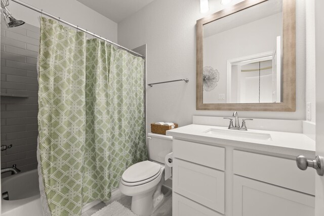 454 Patina Dr, Montgomery, TX 77316 - bathroom with vanity, toilet, and shower / bath combination with curtain