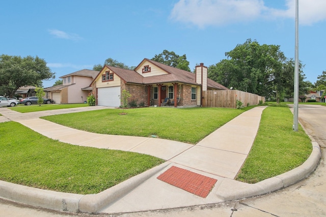 5551 Fawn Trail Ln, Humble, TX 77346 - traditional-style home with brick siding, driveway, a chimney, and a garage
