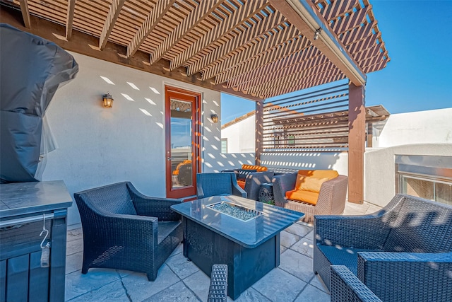 311 Calle Sevilla Pl, Houston, TX 77007 - view of patio with a pergola and an outdoor living space with a fire pit