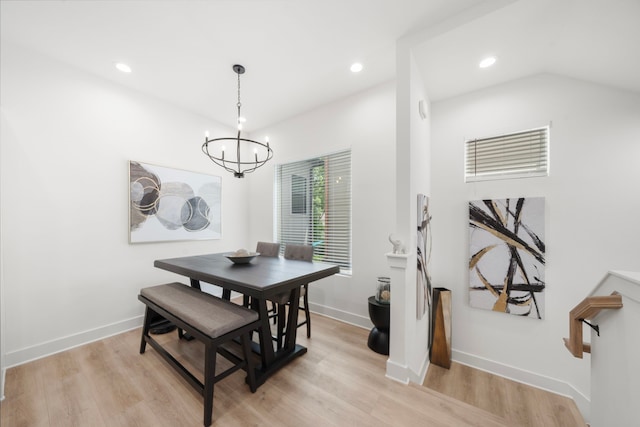 1503 Evelyn St, Houston, TX 77009 - dining area with a chandelier, light wood-style flooring, recessed lighting, and baseboards