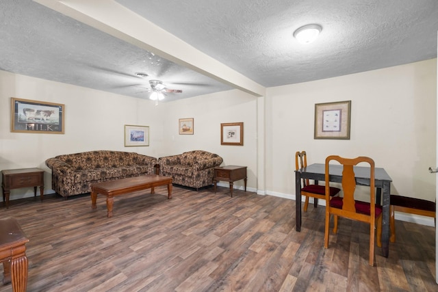 168 Bay Haven Blvd, Livingston, TX 77351 - living room featuring a textured ceiling, wood finished floors, baseboards, and ceiling fan