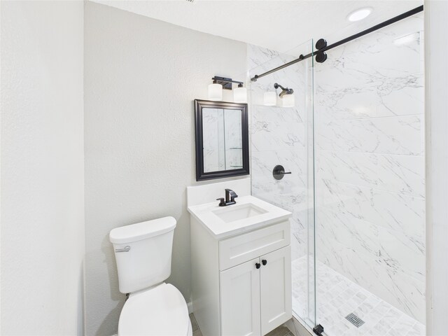 3219 Ricewood Dr, Porter, TX 77365 - full bathroom featuring vanity, a marble finish shower, and toilet