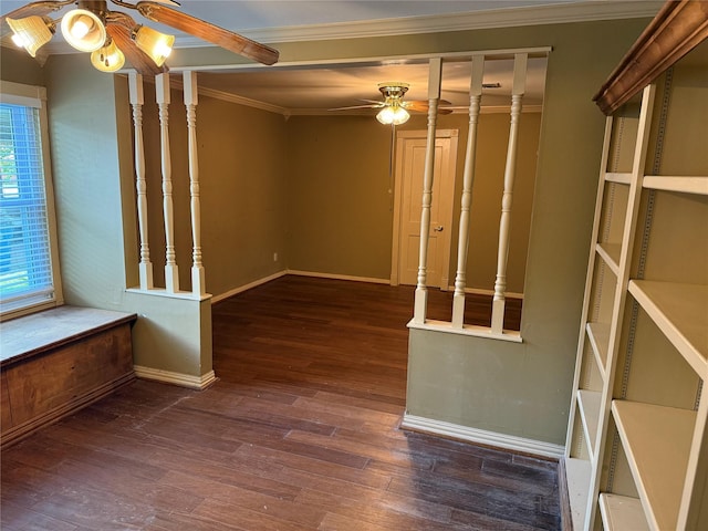 1707 Key St, Waller, TX 77484 - unfurnished room with ceiling fan, crown molding, wood finished floors, and baseboards