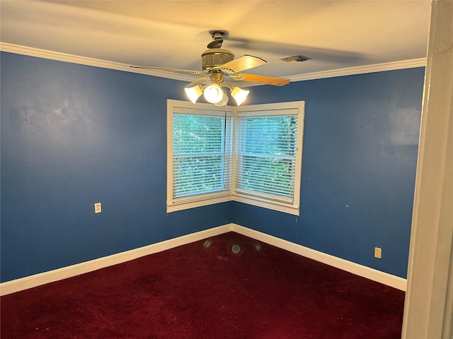 1707 Key St, Waller, TX 77484 - carpeted spare room featuring ornamental molding, ceiling fan, and baseboards