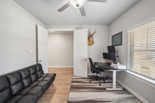 512 Highland Thicket Dr, Montgomery, TX 77316 - office area with ceiling fan, wood finished floors, healthy amount of natural light, and baseboards