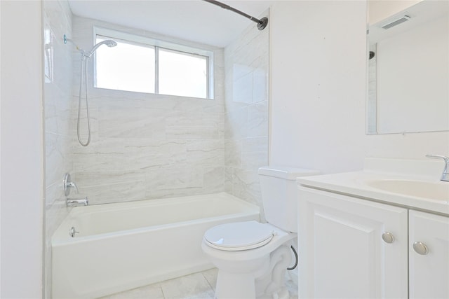 9910 Kent Towne Ln, Sugar Land, TX 77498 - bathroom with toilet, shower / tub combination, vanity, and tile patterned floors