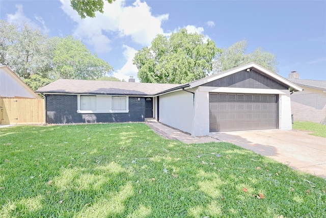 9910 Kent Towne Ln, Sugar Land, TX 77498 - single story home featuring a garage, driveway, brick siding, and a chimney