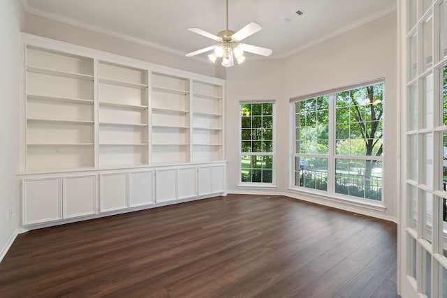 110 Canterbury Green Dr, Conroe, TX 77356 - unfurnished room featuring dark wood-style floors, ornamental molding, and ceiling fan