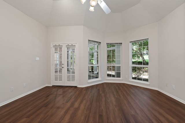 110 Canterbury Green Dr, Conroe, TX 77356 - unfurnished room featuring ceiling fan, wood finished floors, french doors, and lofted ceiling
