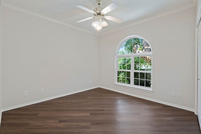110 Canterbury Green Dr, Conroe, TX 77356 - empty room with dark wood-style flooring, ornamental molding, and ceiling fan