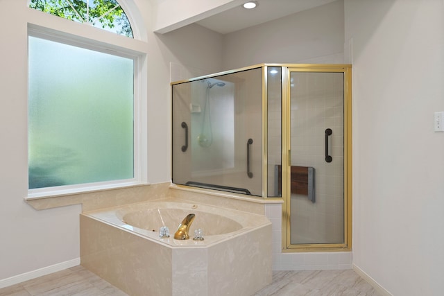 110 Canterbury Green Dr, Conroe, TX 77356 - bathroom with a garden tub and a shower stall