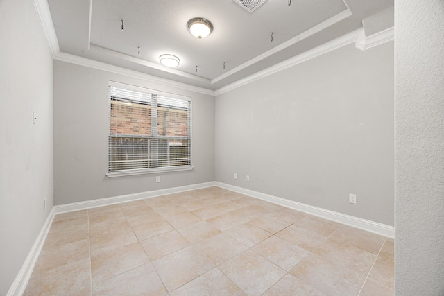 18738 Fox Kestrel Trl, Cypress, TX 77429 - unfurnished room featuring a raised ceiling, light tile patterned floors, ornamental molding, and baseboards