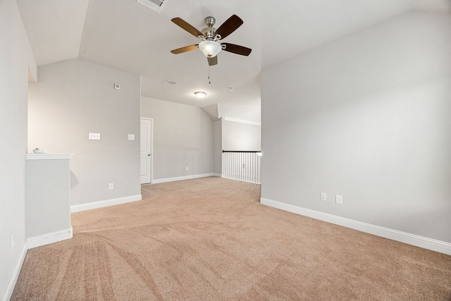 18738 Fox Kestrel Trl, Cypress, TX 77429 - unfurnished room featuring vaulted ceiling, a ceiling fan, light carpet, and baseboards
