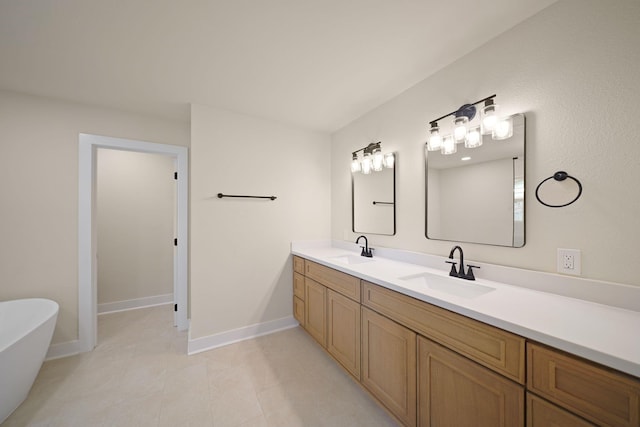 15322 E Barbara Cir, Houston, TX 77071 - bathroom with double vanity, a soaking tub, and tile patterned flooring