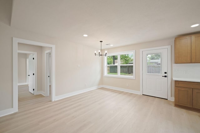 15322 E Barbara Cir, Houston, TX 77071 - unfurnished dining area with light wood-style flooring, a chandelier, and recessed lighting