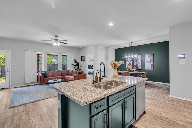 2322 Strong Horse Dr, Conroe, TX 77301 - kitchen featuring a sink, stainless steel dishwasher, plenty of natural light, ceiling fan, and recessed lighting